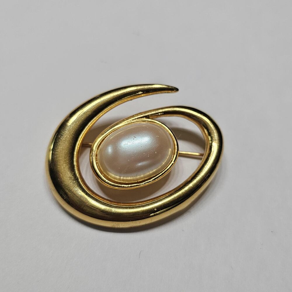 Vintage 1960's Monet Faux Pearl Swirl Brooch, Abstract Statement Pin